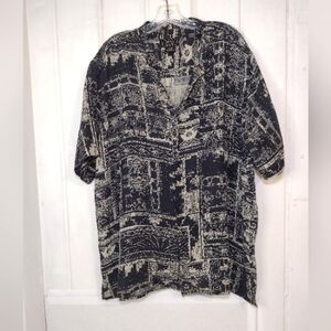 Personal Choice Vintage Men's Black and Cream Patterned Shirt